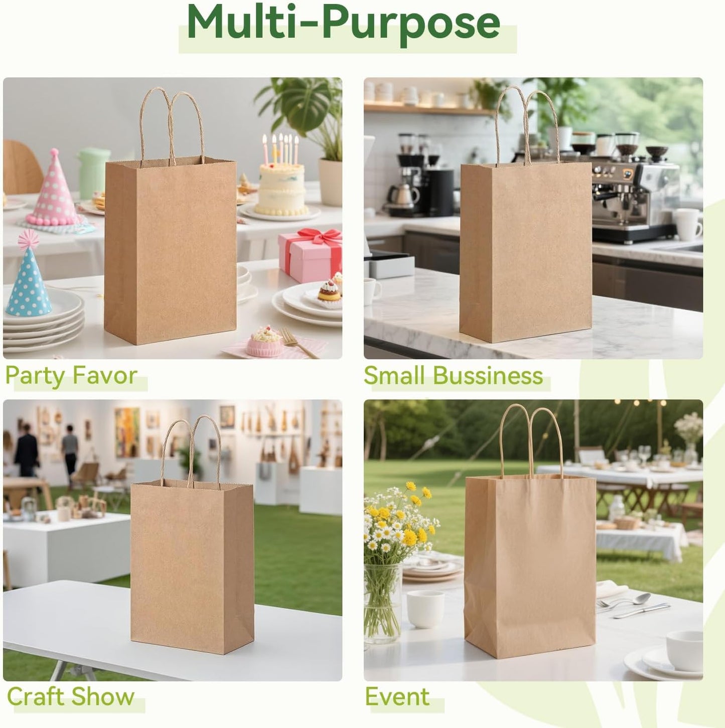 Brothersbox Small Brown Paper Bags with Handles 100PCS, 5.25 * 3.25 * 8 Inch Kraft Gift Bags Bulk for Craft Shopping Business Party Favor Retail Birthday Grocery