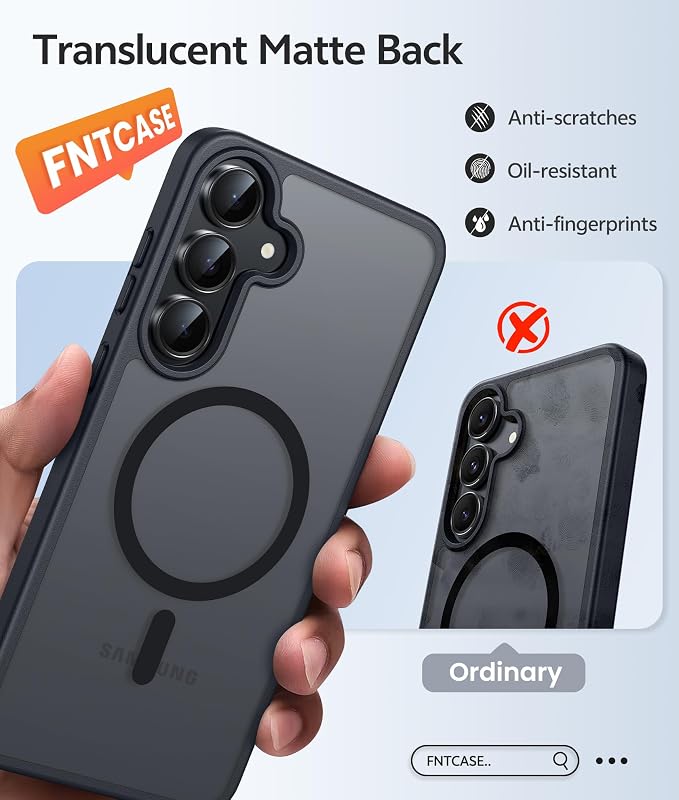 FNTCASE for Samsung Galaxy S25 FE Case: Magnetic Translucent Matte Military - Image 6