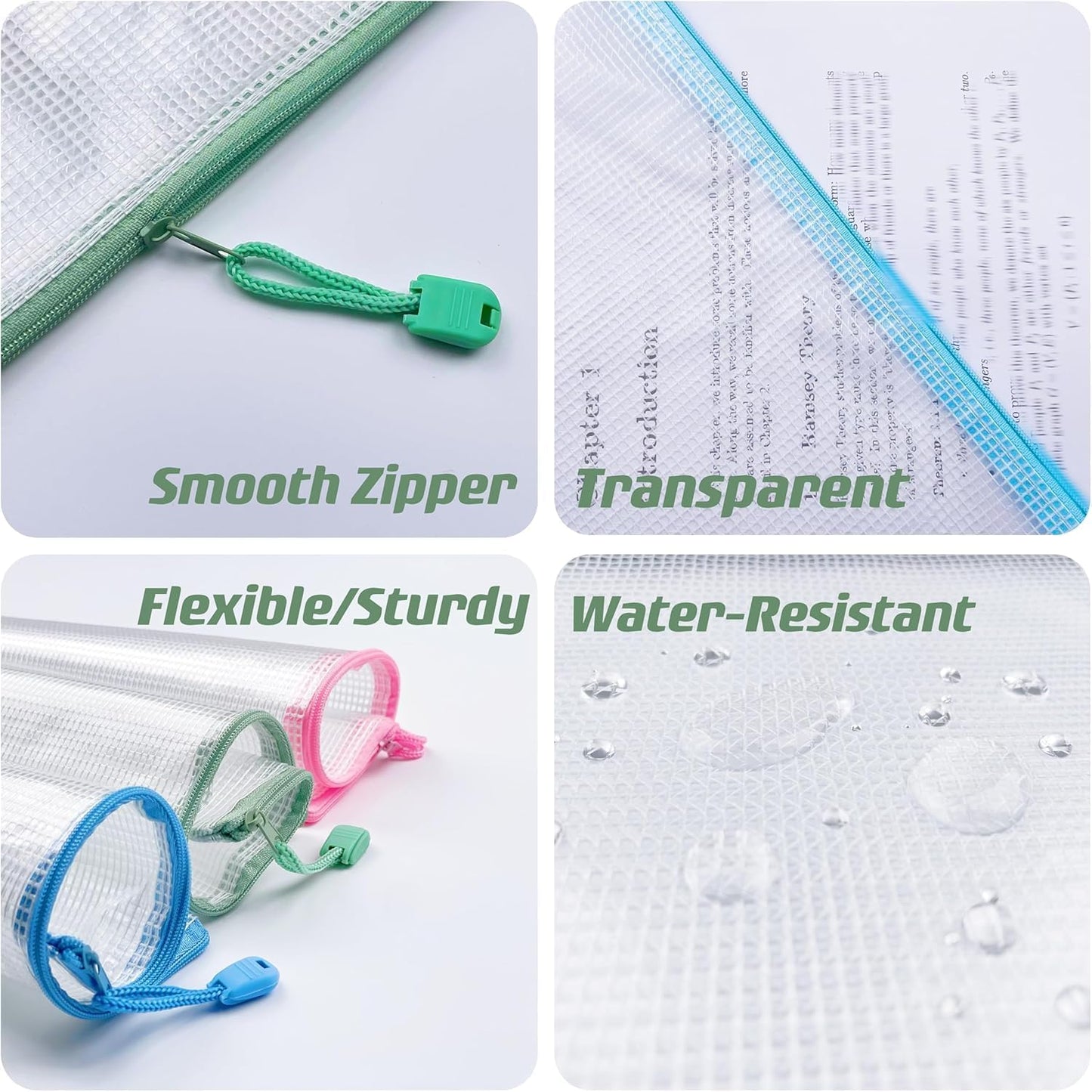 Oaimyy-4 * 6 inchs-18 Pcs-Plastic Mesh Zipper Pouch Document Folders Bag Zip File Bags for Office Supplies,Home,Travel Storages,Puzzle Board Games Storage-Multicolor