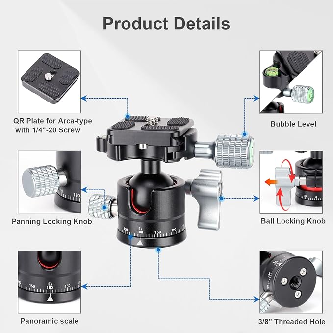 Koolehaoda Mini Ball Head with Arca Quick Release Plate, 360° Panoramic | Φ28mm - Image 2