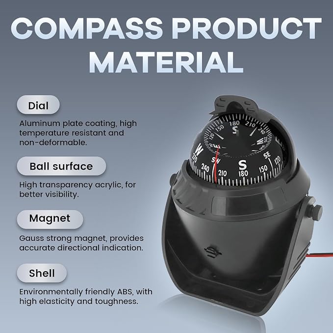 Boat Compass with Magnetic Declination Adjustment, Pivoting Marine Compass - Image 4