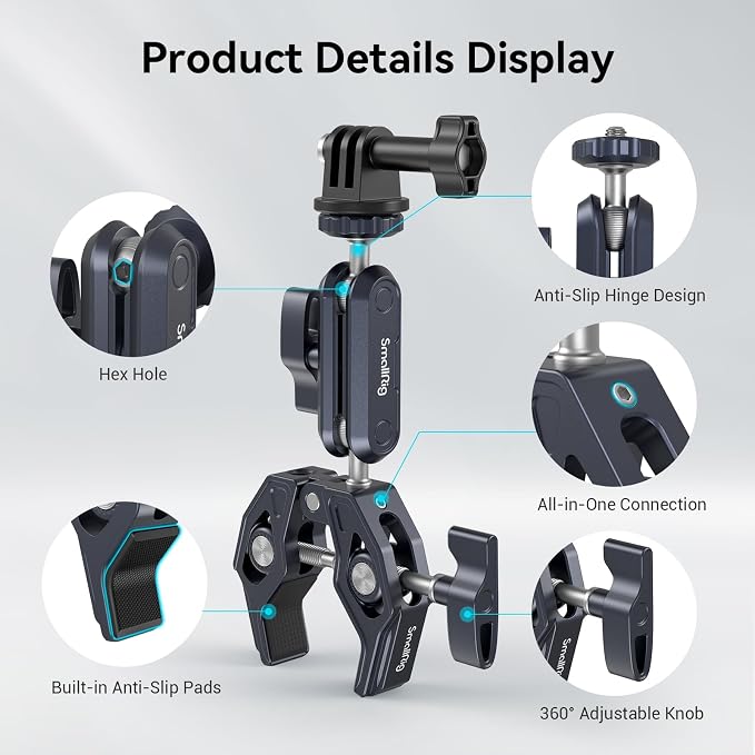 SMALLRIG Camera Mount Clamp, Ballhead Magic Arm and Adapter - Image 4