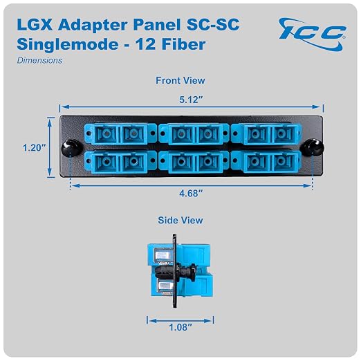 ICC SC-SC Fiber Optic Adapter Panel, LGX Compatible, 12 Fibers, Aqua 94V-0 - Image 7