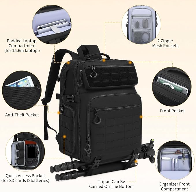 HAMBOLY Professional Camera Bag Backpack, Large Waterproof Photography Bag Case - Image 3
