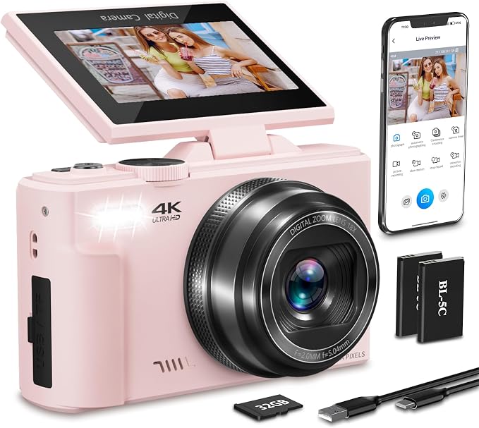4K Digital Camera for Photography, 64MP HD WiFi Vlogging Camera for YouTube by NIKICAM