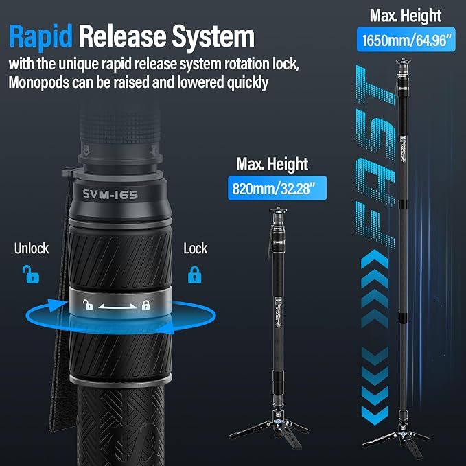 SIRUI SVM-165 Rapid Monopod for Cameras, 65” Carbon Fiber Monopod - Image 2