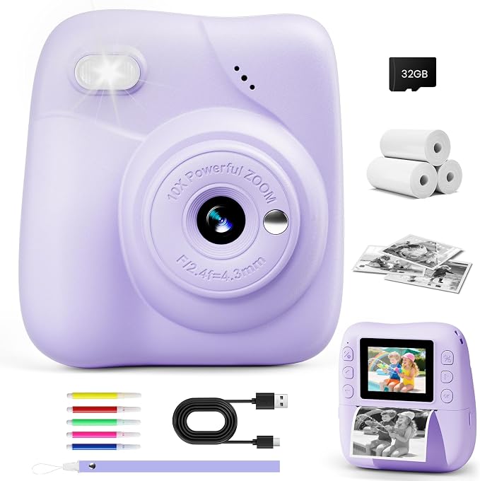Kids Camera Instant Print, 1080P HD Kids Instant Camera by CAMCLID