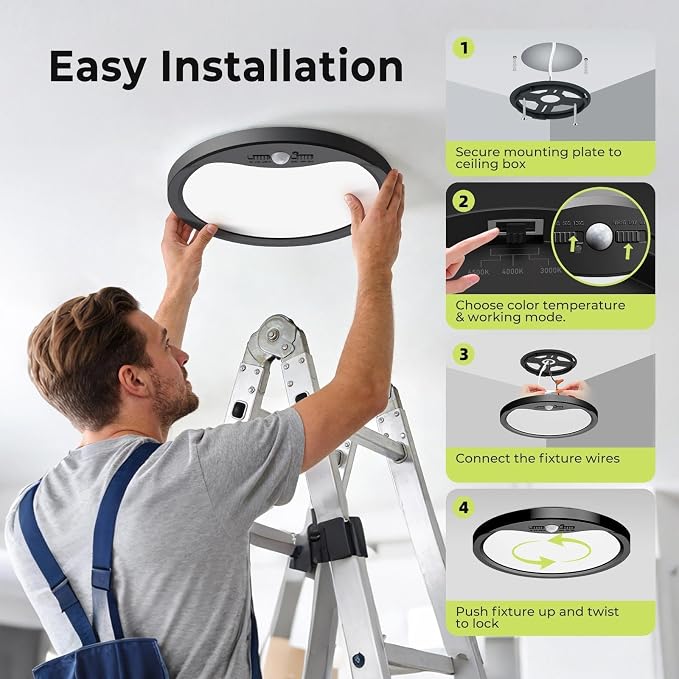 hepside 4 Pack Motion Sensor Ceiling Light Wired, 3000K/4000K/6500K LED Flush - Image 7