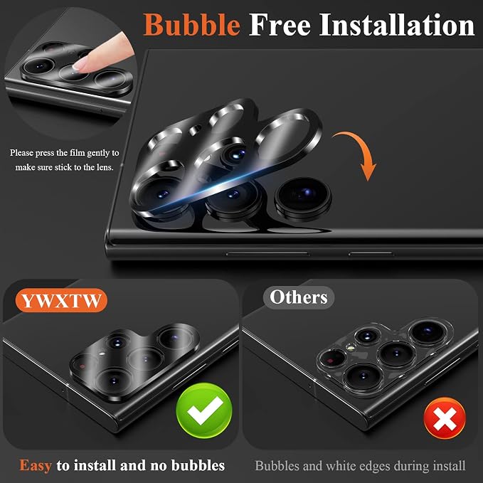 YWXTW 3 Pack for Samsung Galaxy S23 Ultra Camera Lens Protector, 9H Tempered - Image 4