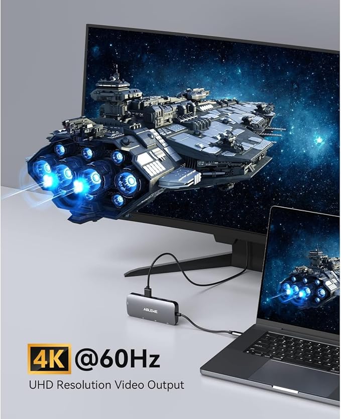 ABLEWE USB C Hub Ethernet, 8 in 1 4K@60Hz USBC Adapter, 100W PD, 3 USB 3.0 Ports - Image 6