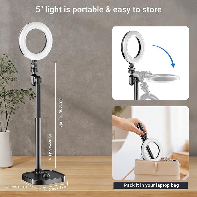 Ring Light for Desk, Portable Streaming Lights for Video Recording, 5’’ Halo - Image 4