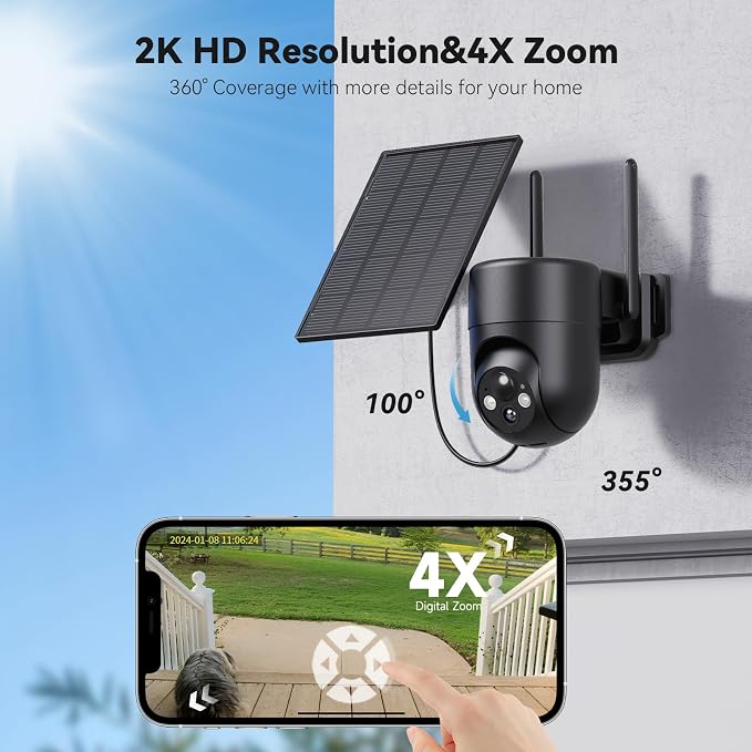 ELYSOO Solar Security Camera Wireless Outdoor, 2K Color Night Vision, 360°View - Image 2