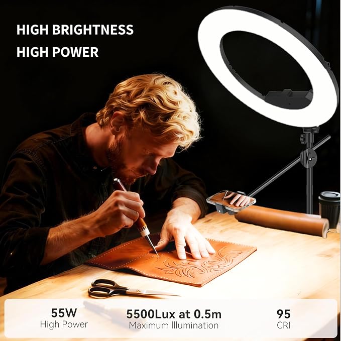 55W18 45cm Ring Light Kit 6700K Dimmable LEDRinglightTripod Stand Dual Phone - Image 3