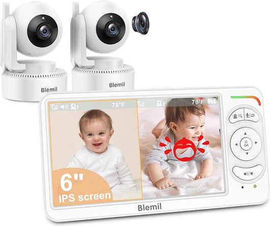 Blemil 6" Baby Monitor with 2 Cameras 4000mAh Battery Upgrade Split Screen by Blemil
