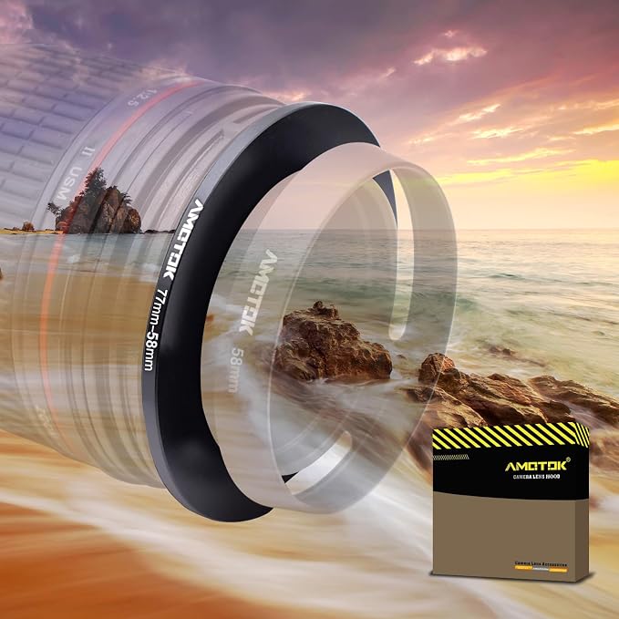 77mm Lens to 58mm Camera Lens Adapter, 77mm to 58mm Filter Step-Down Ring by AMOTOK