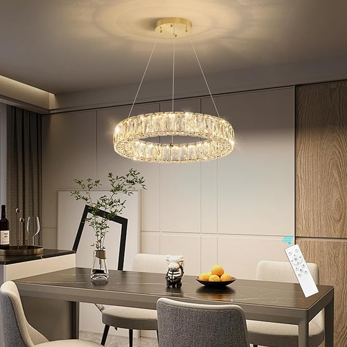HAIXIANG Modern Crystal Chandelier Dimmable LED 16 Inch Ring Pendant Lights - Image 7