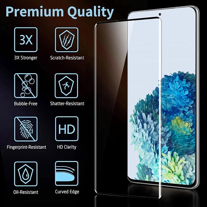 3 Pack Galaxy S20 Screen Protector, HD Clear Tempered Glass, Fingerprint Unlock - Image 2