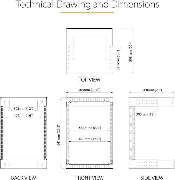 StarTech.com 2-Post 12U Heavy-Duty Wall Mount Network Rack, Wall Mount Data Rack - Image 6