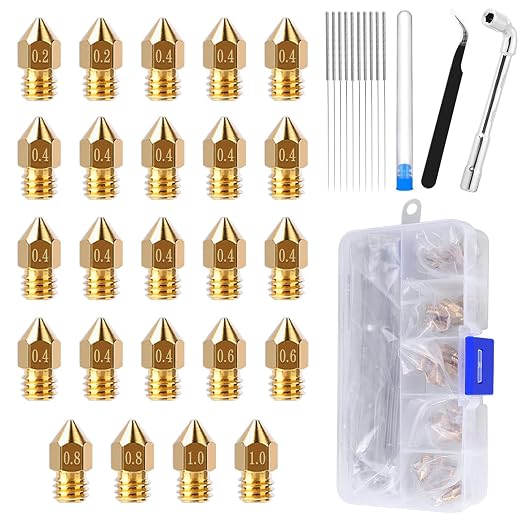 Comgrow 24PCS MK8 Nozzles 3D Printer Extruders Brass Nozzles by Comgrow