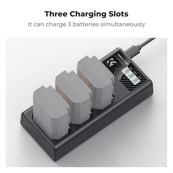 K&F CONCEPT NP-FZ100 Battery Charger, 3-Slot A7iii Camera Battery Charger - Image 2
