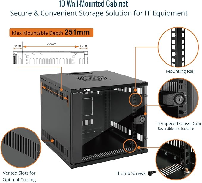 Tecmojo 6U 10 inch Rack, Wall Mount Network Cabinet Set, 12.3W x 13D x 11.8H- - Image 3