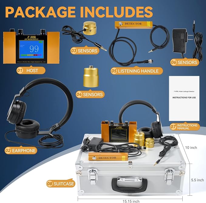Underground Water Leak Detector, Water Pipe Leak Monitor w/ Dual-Size Sensors - Image 2