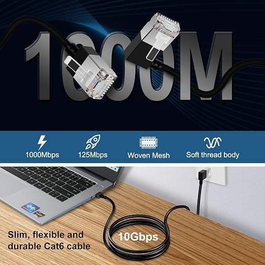 Ultra Slim 90° Degree Cat 6A Ethernet Cable Left Angled 1.6 Feet 2Pack - Image 4