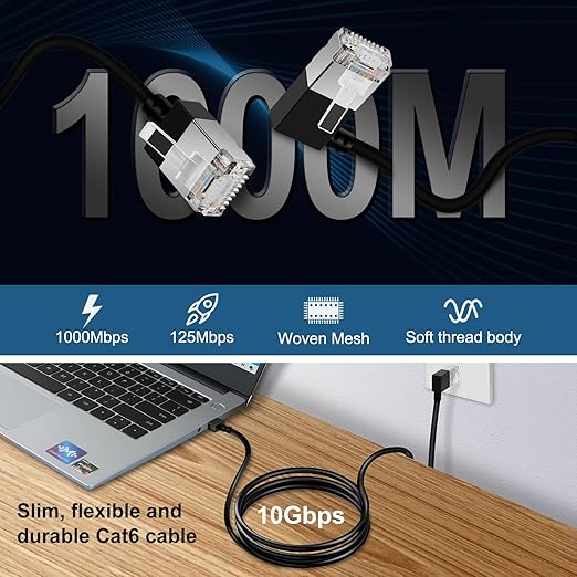 Ultra Slim 90° Degree Cat 6A Ethernet Cable Left Angled 15 Feet 2Pack, 10Gbps - Image 4
