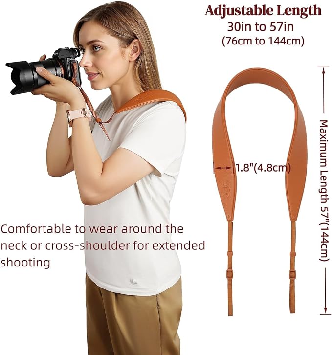 1.8”Wide Camera Strap, Fashionable PU Leather Camera Strap - Image 2