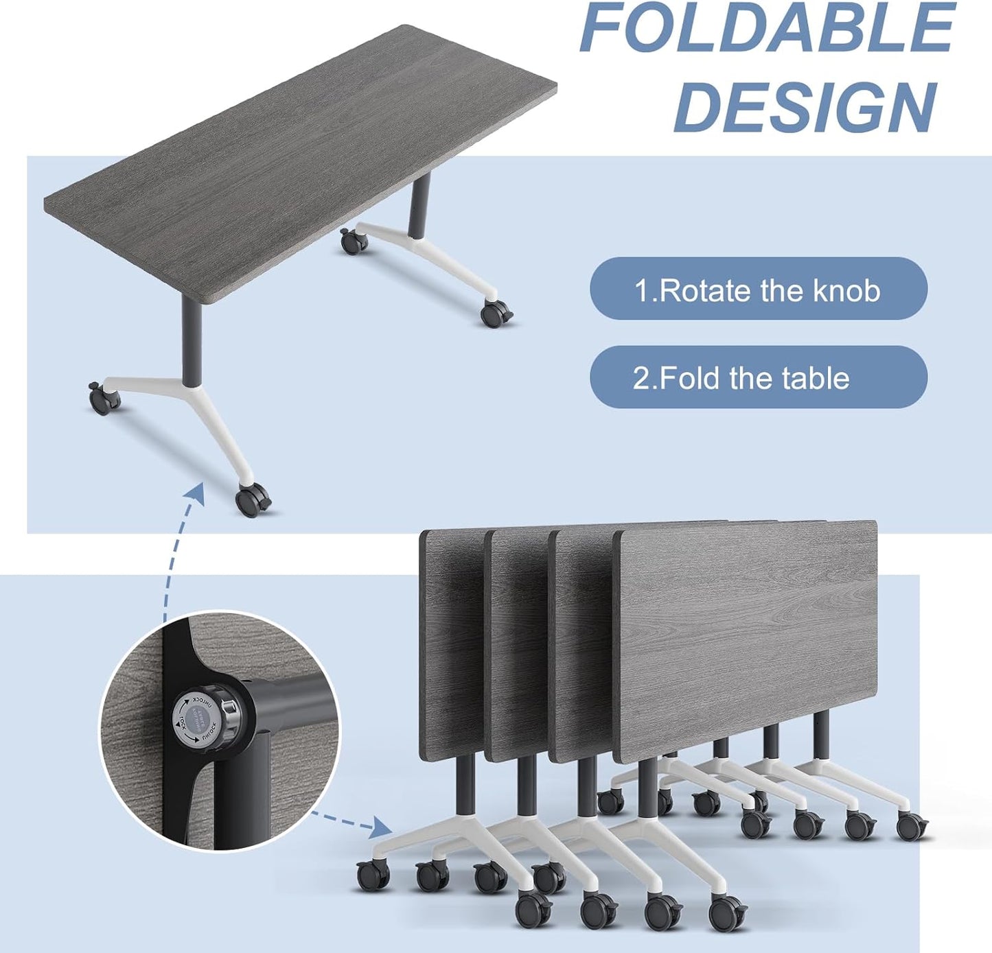 Folding Conference Table, Mobile Training Table for Office Conference, Modern Modular Rectangular Work Desk Meeting Seminar Work Tables with Caster Wheels, Large Breakroom Tables (8Pack L70.9in)