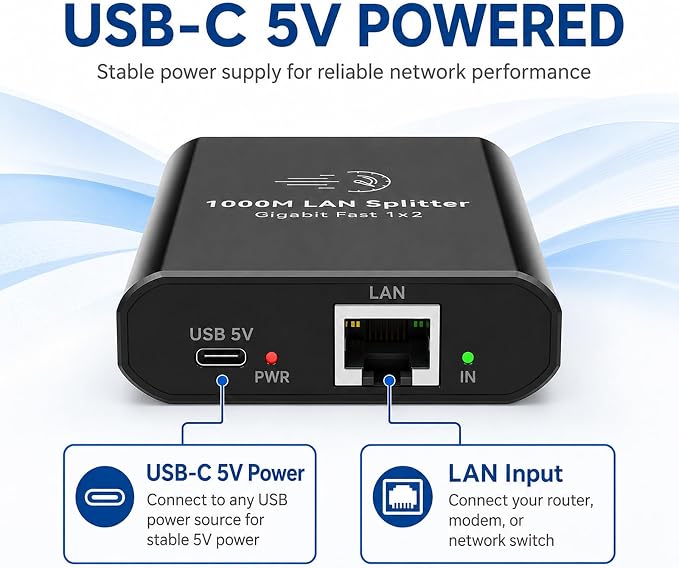 Ethernet Splitter 1 to 2 Mini Gigabit Internet Switch 1 in 2 Out LAN and RJ45 - Image 5