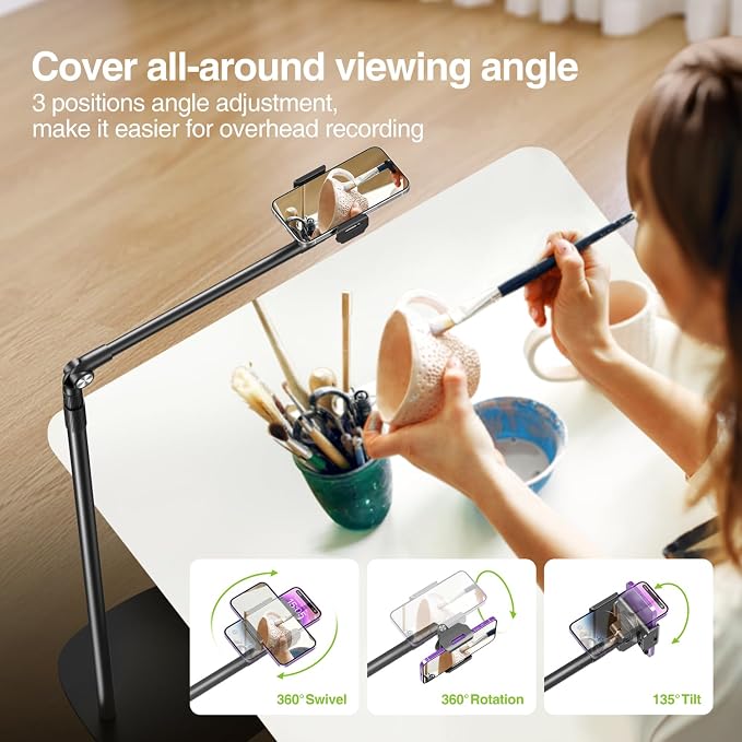 elitehood Floor Phone Stand Overhead Video Recording, 360 Degrees Swivel Tilt - Image 6
