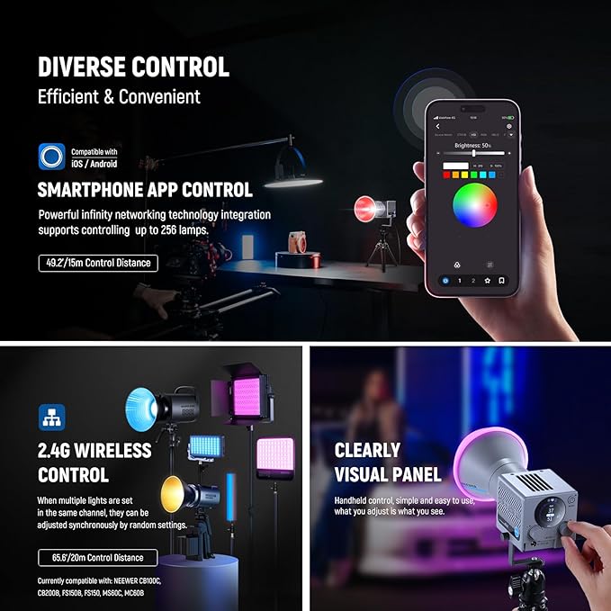 NEEWER 60W Portable RGB LED Video Light Handheld Fill Light, APP/2.4G/Panel - Image 5