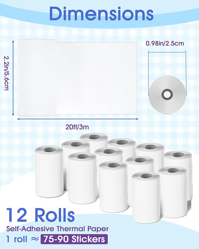 12 Rolls Mini Thermal Printer Sticker Paper Self-Adhesive, Notebuddy Mini - Image 2