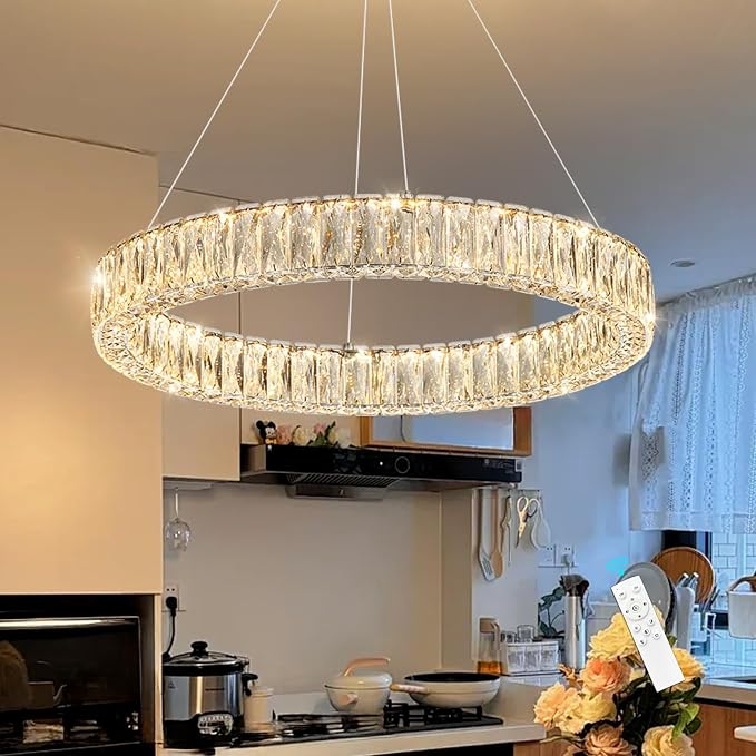 HAIXIANG Modern Crystal Chandelier Dimmable LED Ring Pendant Lights Adjustable - Image 8