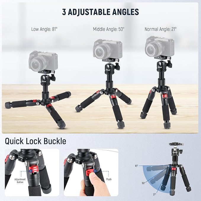NEEWER Portable Travel Mini Tabletop Tripod, Aluminum Alloy 20''/ 50cm Desktop - Image 2