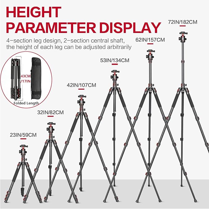 FreeSea 72 inch Camera Tripod, Transverse Center Column Aluminium DSLR Tripod - Image 4