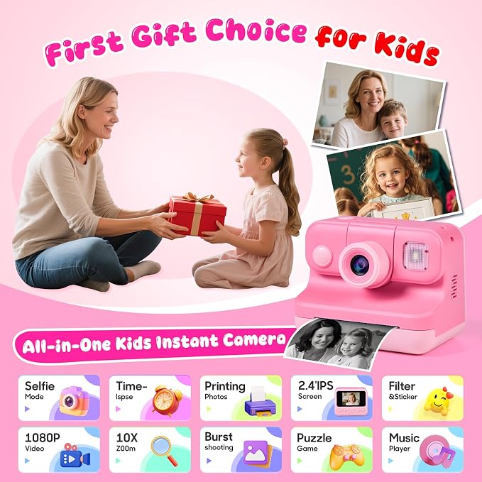 Kids Instant Print Camera with Carrying Bag, 1080P HD Girl Camera with 4 Print - Image 6