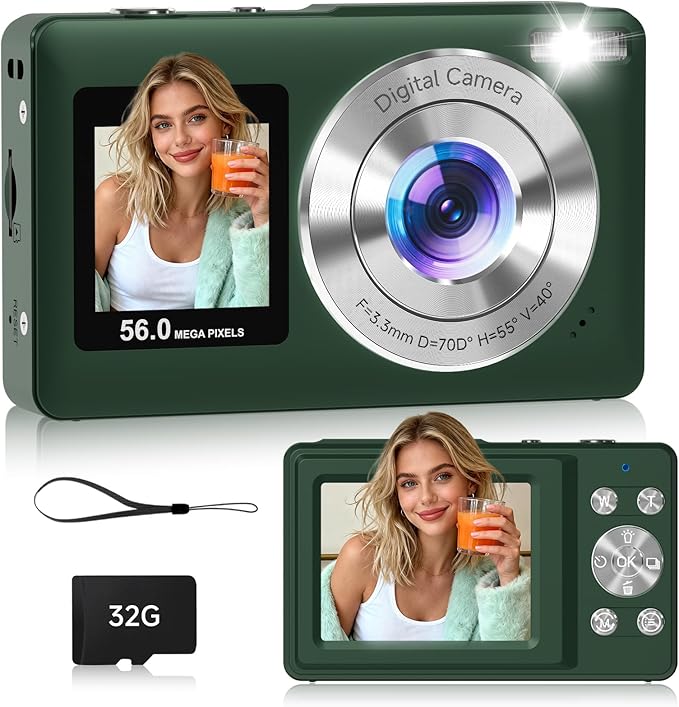 Digital Camera, 56MP Dual Screen Autofocus Vlogging Camera, 16X Zoom Point and by Gtonster