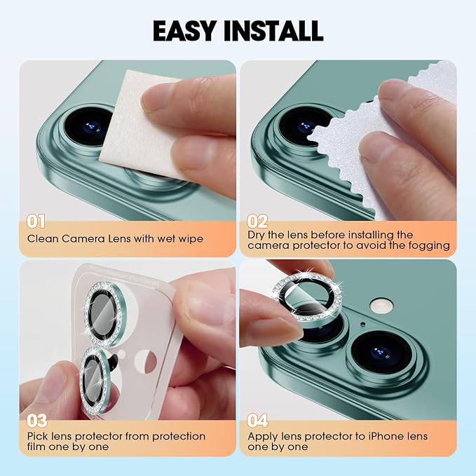 for iPhone 16/16 Plus Camera Lens Protector Bling Individual Metal Diamond Ring - Image 7