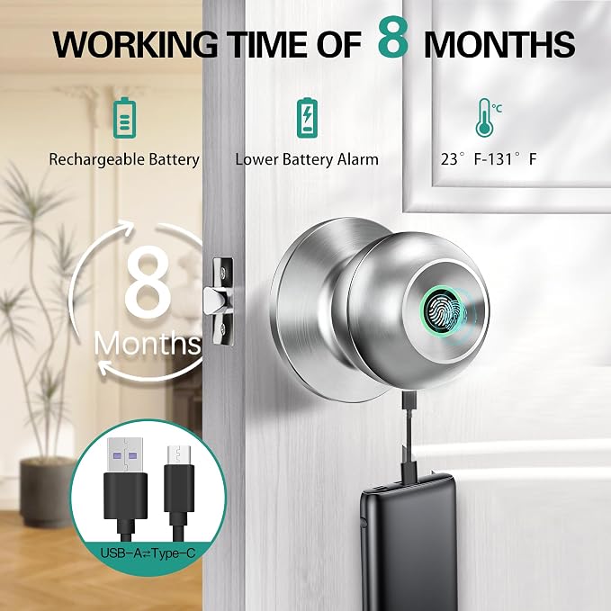Smart Door Knob, Fingerprint Door Knob, Biometric Smart Door Lock - Image 4