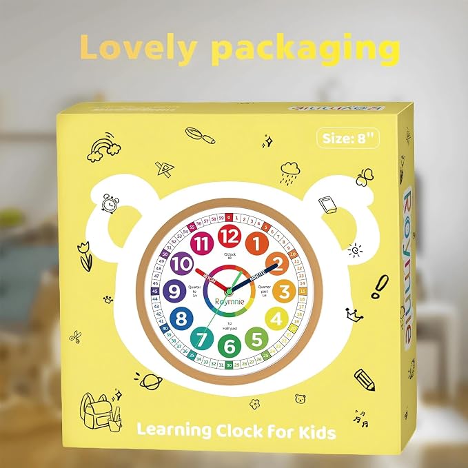Roymnie Wall Clock 10 Inch for Kids Learning Easily Kids Teaching Clock Analog - Image 3