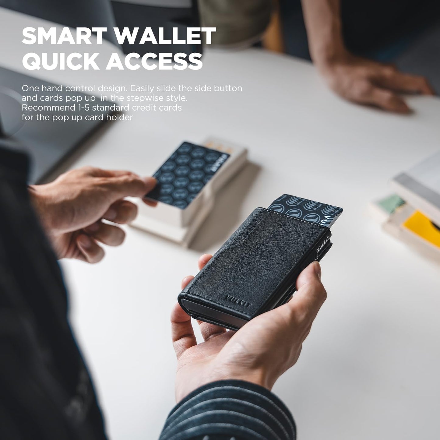 VULKIT Card Holder Wallet with Double ID Windows RFID Blocking Pop Up Wallet Minimalist Design for 12 Cards