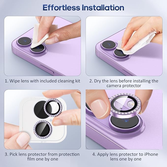 for iPhone 17 Camera Lens Protector Bling, Individual Diamond Metal Ring - Image 7