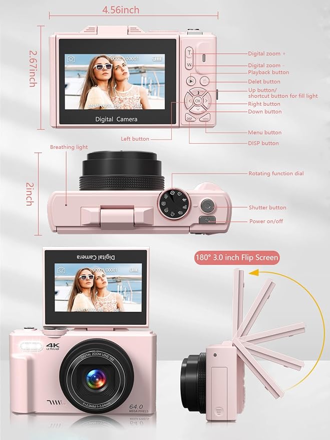 Digital Camera for Photography, 4K Vlogging Camera for YouTube 3" 180° Flip - Image 8