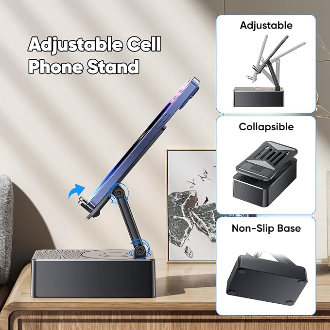 Phone Stand with Speaker with Bluetooth 5.3, Phone Stand with Remote Control & - Image 7