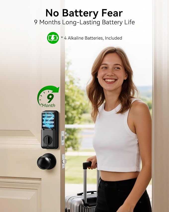 Smart Deadbolt Lock with Knob Handle, Keyless Entry Door Lock Set, Fingerprint - Image 7