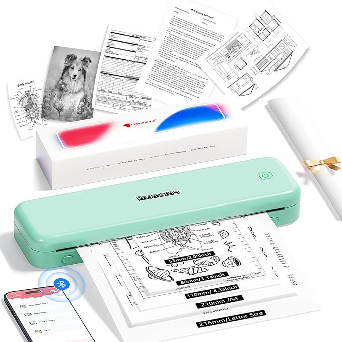 Phomemo M834 Portable Printer, Wireless Bluetooth Thermal Printer, Support by Phomemo
