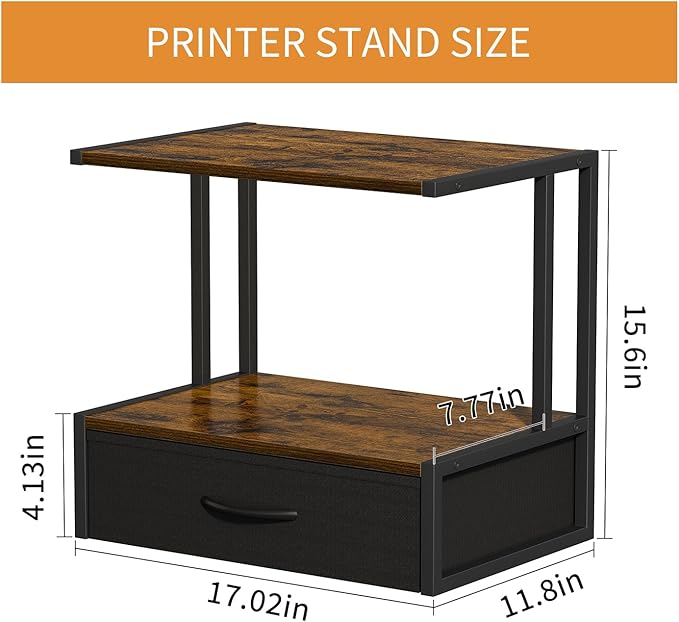 Printer Stand with Storage for Desk, with Fabric Drawer Desktop Printer Stand - Image 4