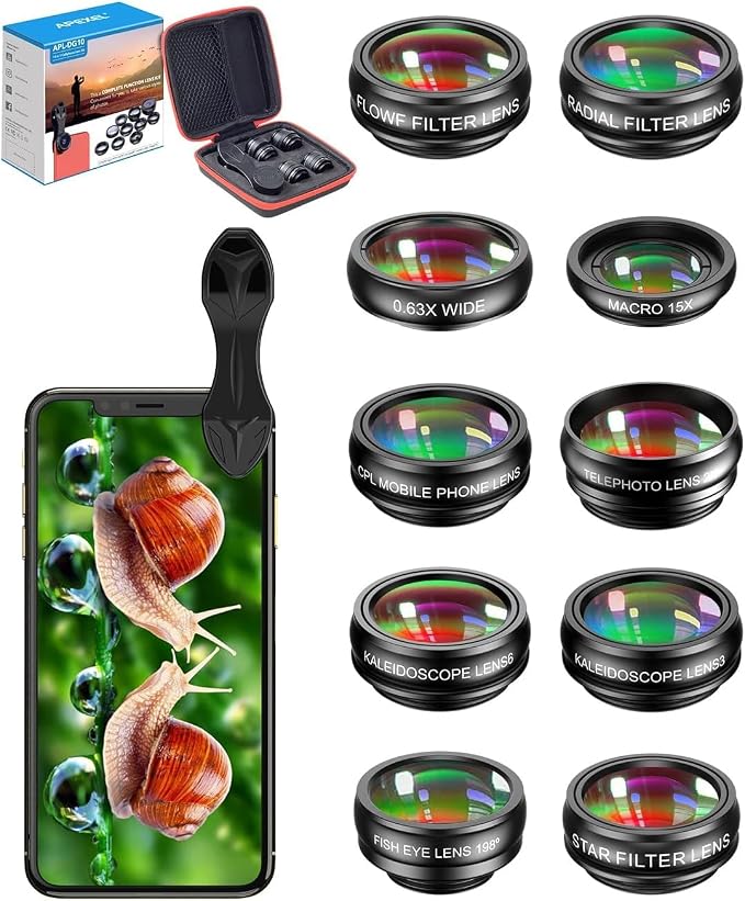 MIAO LAB 10 in 1 Cell Phone Camera Lens Kit, Wide Angle Lens & Macro by MIAOLAB